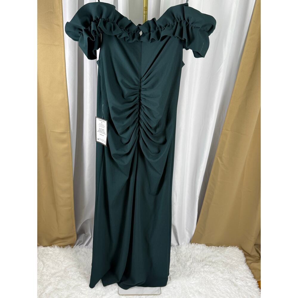 XSCAPE Plus Size Off Shoulder Ruffle Midi Dress Pine Green 18W NWT - Picture 3 of 5